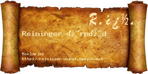 Reininger Árpád névjegykártya